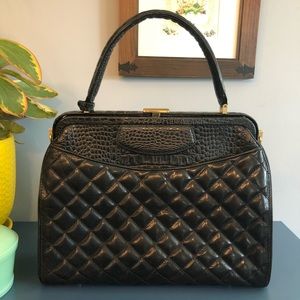 Brahmin black quilted leather purse w/ cross body